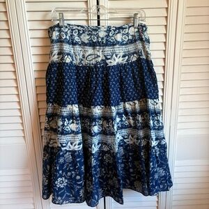 100% COTTON Tiered Blue Floral Midi Skirt